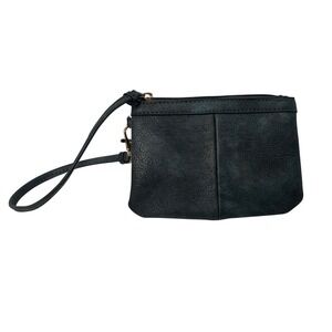 Wilsons Leather Wristlet Pouch Dark Teal Blue Pebbled Leather Gold Hardware Mini
